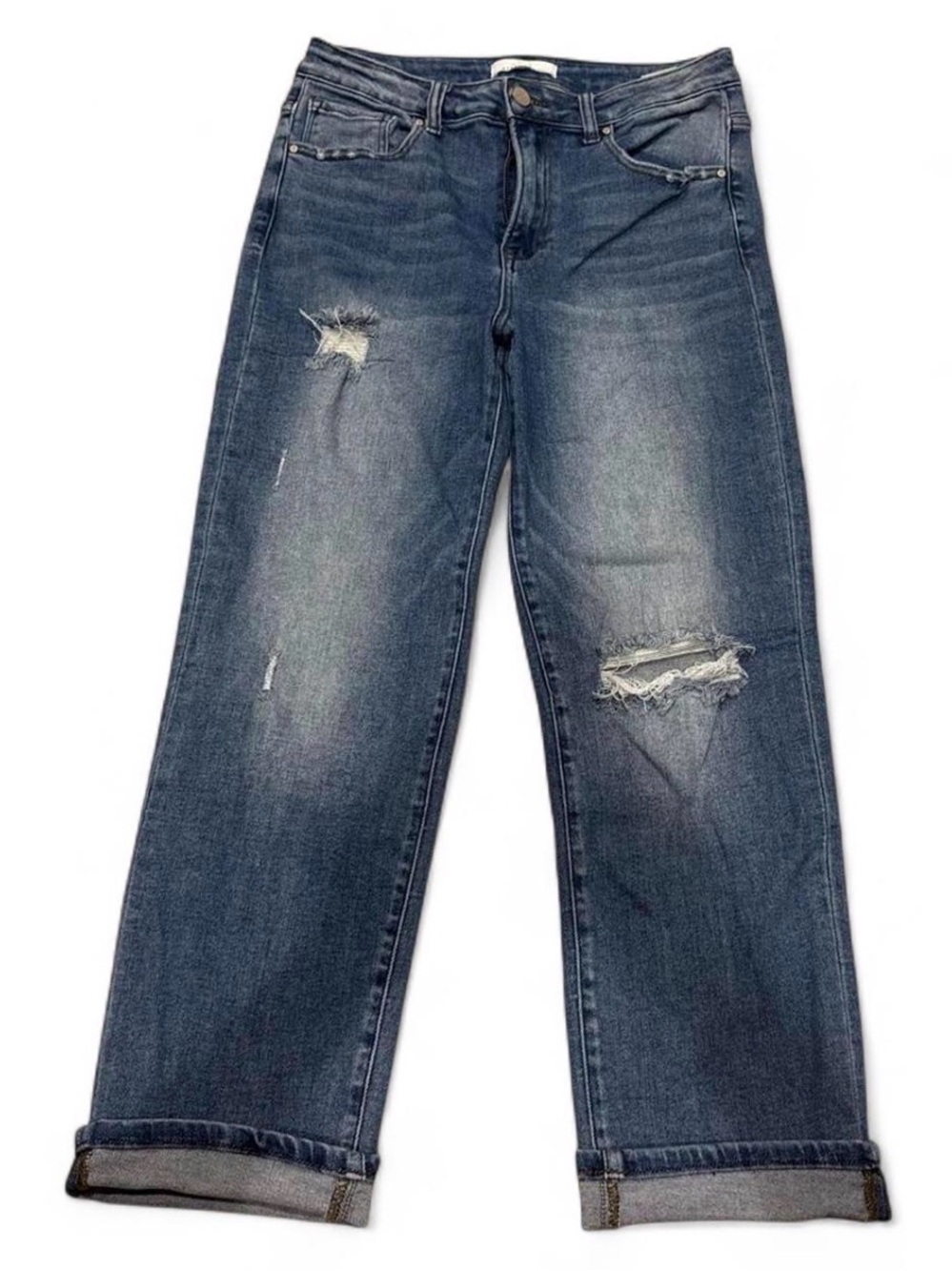 Women's Distressed Wide-Leg Jeans in Dark Blue
